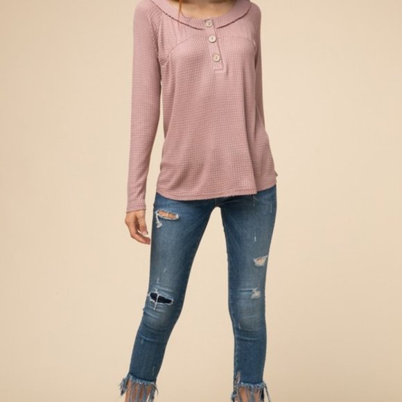 Mauve Waffle Knit Henley Top NWT - Picture 2 of 5